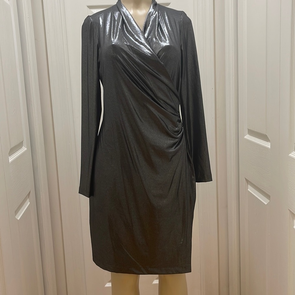 Kamali Kulture Silver Draped Metallic Dress Formal Cocktail Party size medium